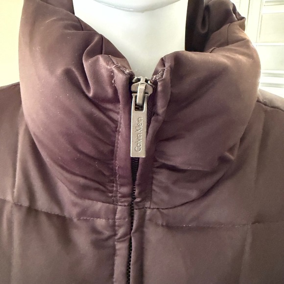 Calvin Klein Women's Chocolate Brown Down Puffer Jacket Faux Fur Lined Parka - Picture 6 of 8